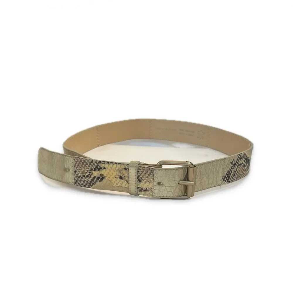 Vintage Milano Italy Croc Embossed Leather Belt - Vera Pelle Gold Buckle M